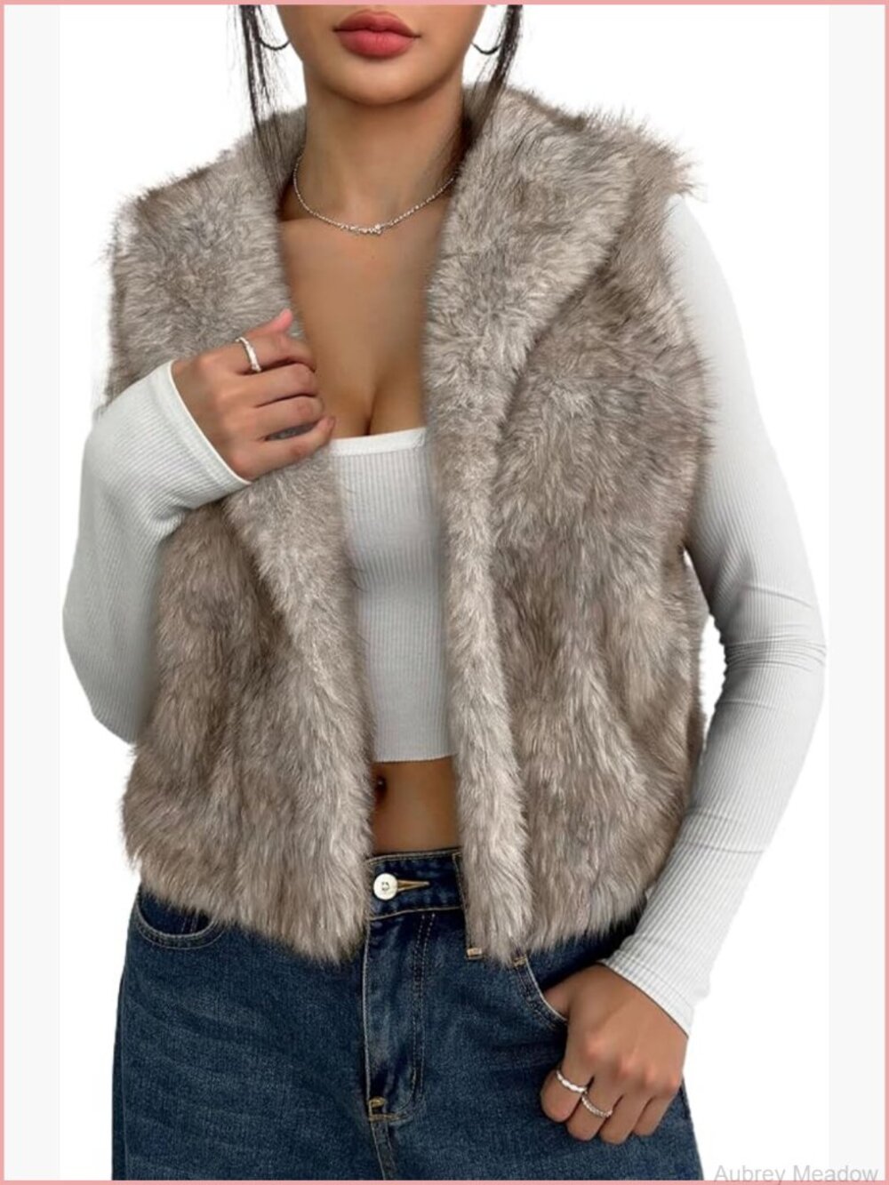 Sleeveless Faux Fur Vest Open Front Cardigan Coat Fluffy Jacket Outwear